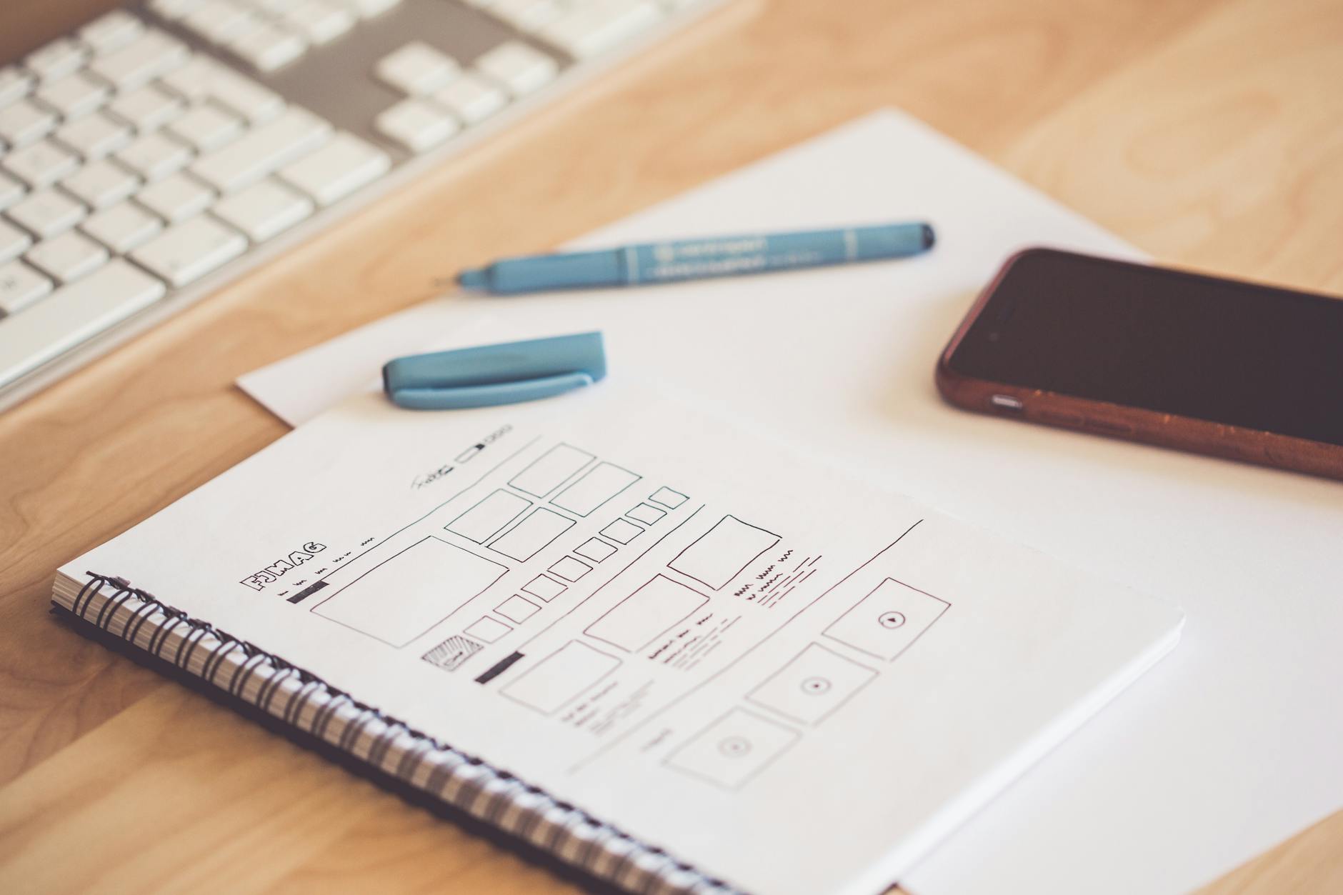 Wireframe en layout planning voor een website gebouwd met Elementor