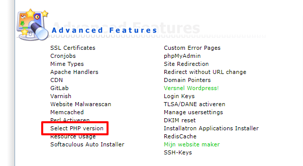 PHP versie selecteren - Websitetoday - Webdesign en Online Marketing Driebergen