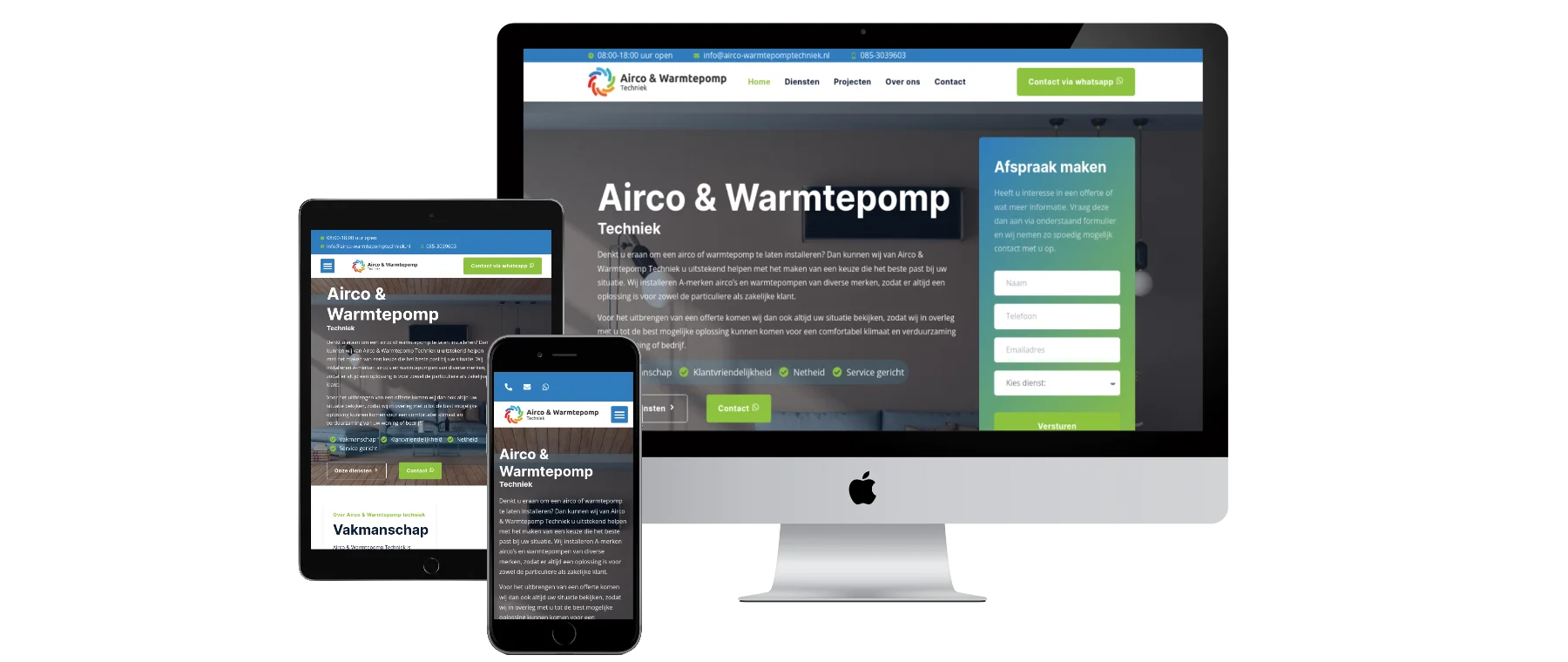 Mockup van de nieuwe website airco-warmtepomptechniek.nl